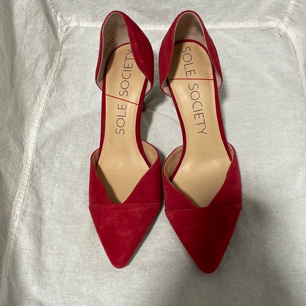 Red Suede Sole Society kitten heels